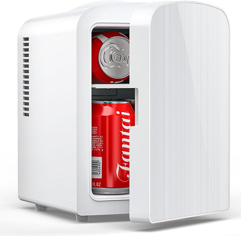 Electactic 4L/6 Cans Mini Fridge, Portable Compact Refrigerator, Small Skin Care Fridge, Food and Drinks, Small Cooler for Bedroom, Dorm, Car, Office, White - Image 1